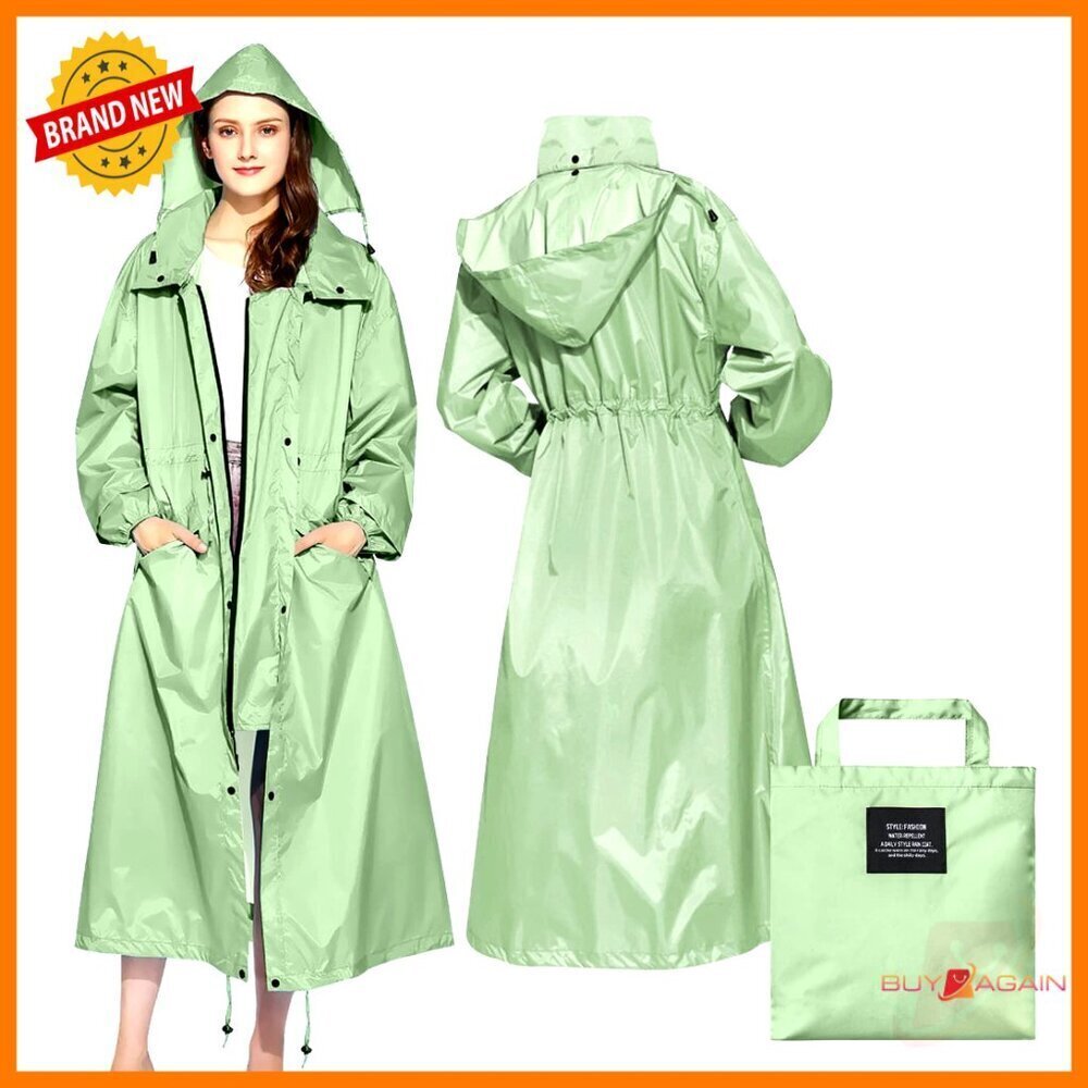Long Waterproof Raincoat Lightweight Hooded Jacket Hiking Travel Outdoor Elegant